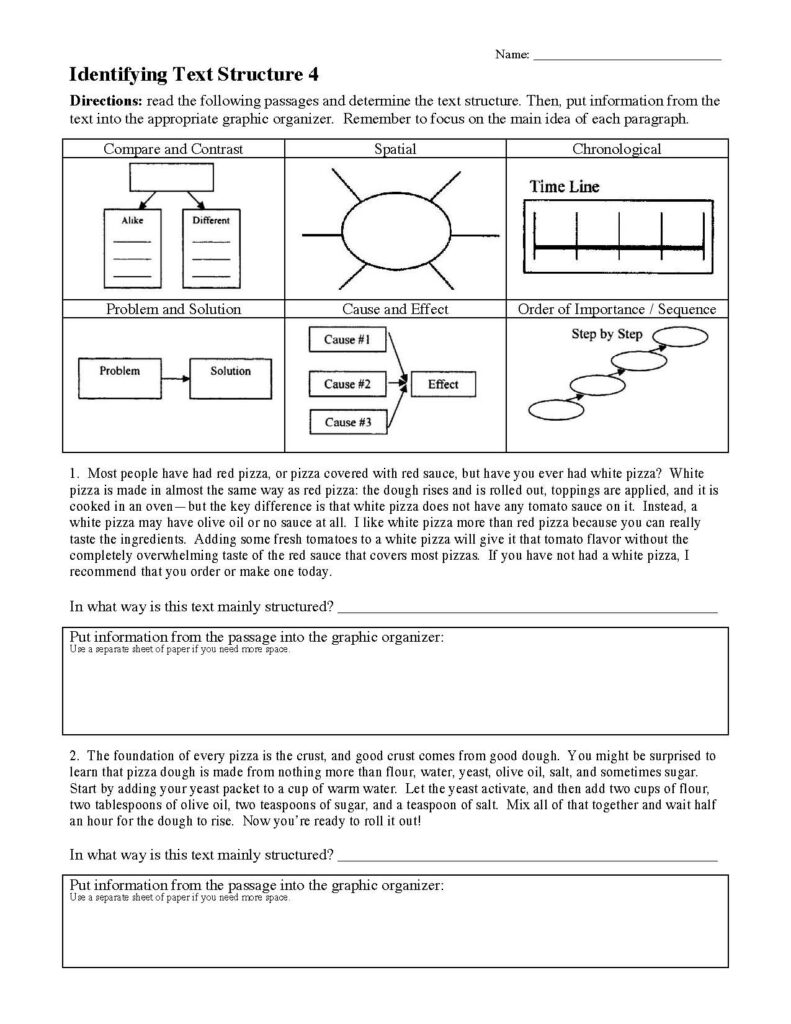 Text Structure Worksheets