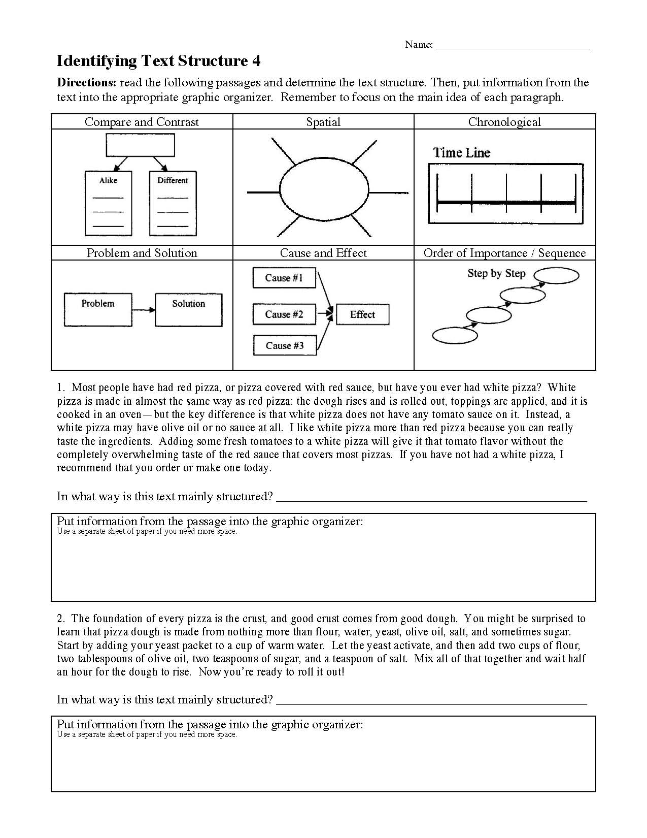 Text Structure Worksheets