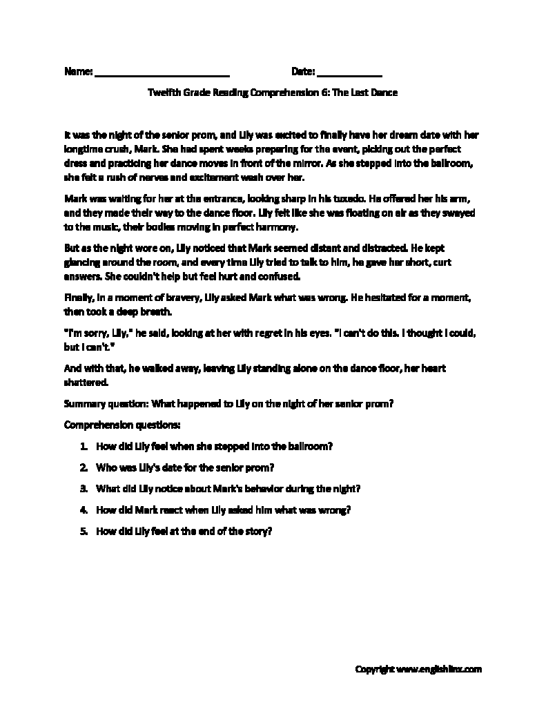 Twelfth Grade Reading Comprehension