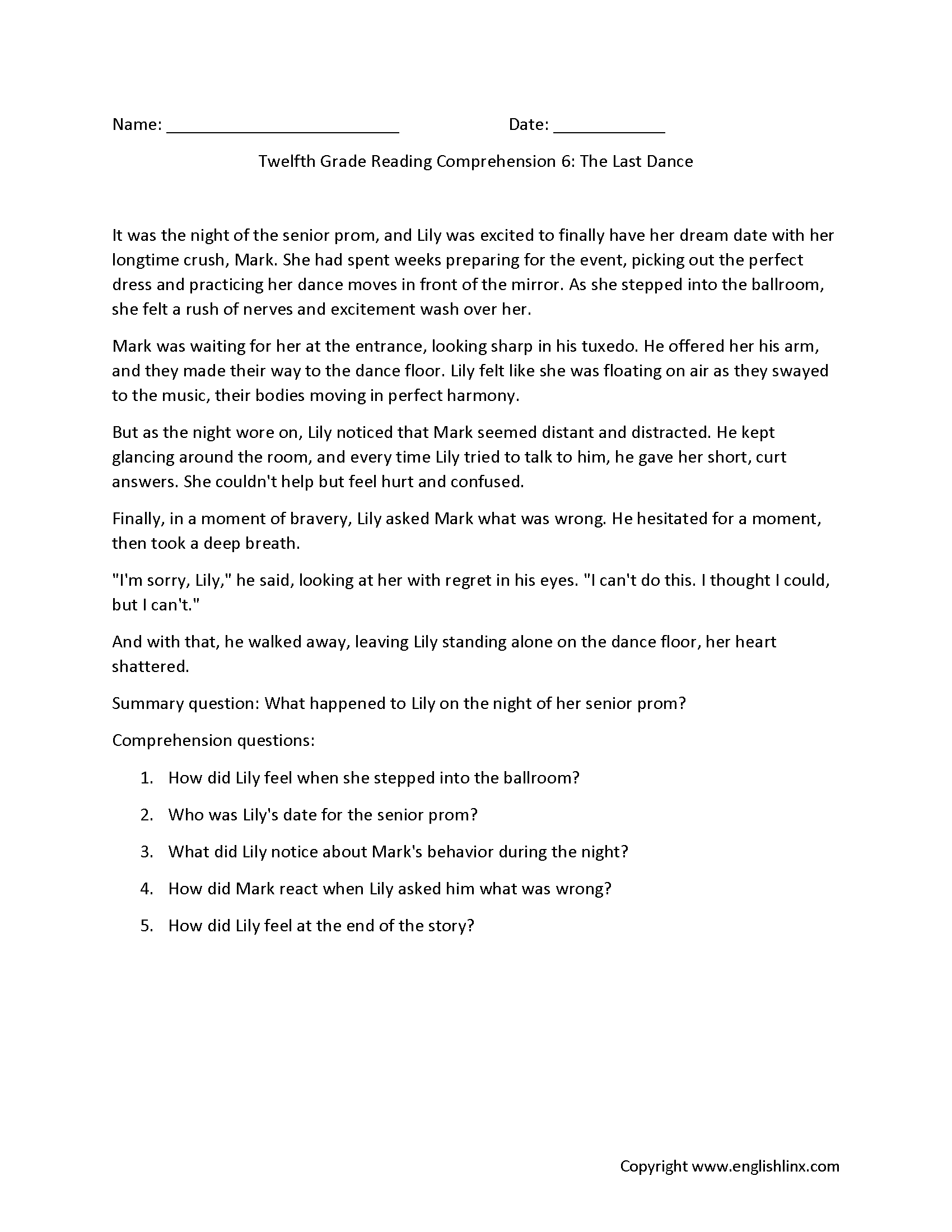 Twelfth Grade Reading Comprehension